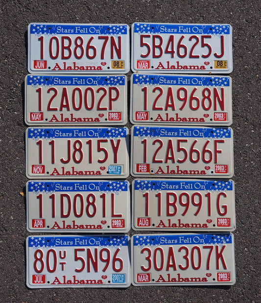 BULK ALABAMA LICENSE PLATES - LOT OF 10 - Stars Fell on Alabama License Plate