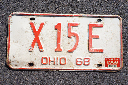 1968 Vintage Ohio License Plate # X 15 E