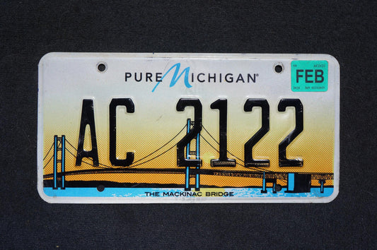 2020 Michigan The MACKINAC BRIDGE Orange License Plate # AC 2122