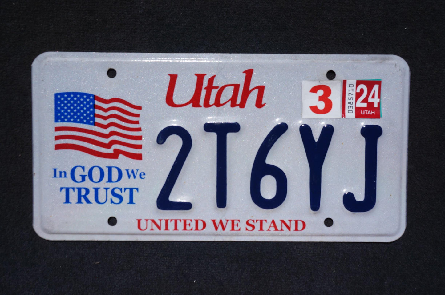 2024 Utah American Flag License Plate - In God We Trust - United We Stand