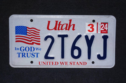 2024 Utah American Flag License Plate - In God We Trust - United We Stand