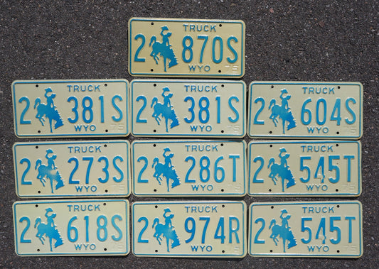 1975 Wyoming Truck License Plate Lot: Cowboy & Horse Design