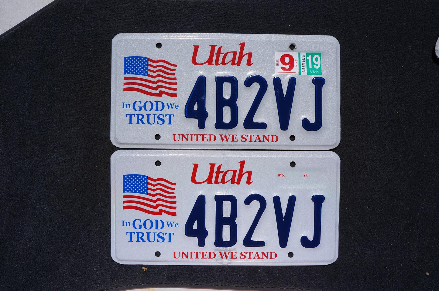 2019 Utah American Flag License Plate PAIR - In God We Trust