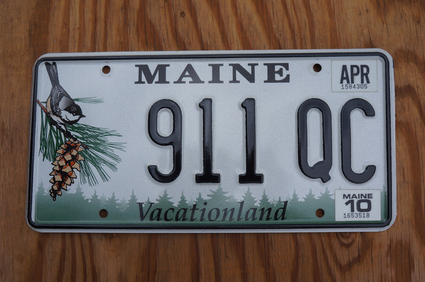 2010 Maine License Plate BIRD Pine Cone # 911 QC - Vacationland