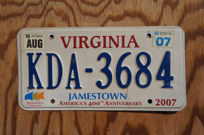 2007 Virginia JAMESTOWN 400th Anniversary License Plate
