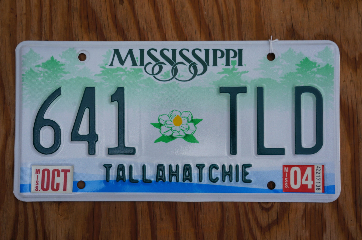 Mississippi MAGNOLIA Flower Green Graphic License Plate Tags GOOD Condition