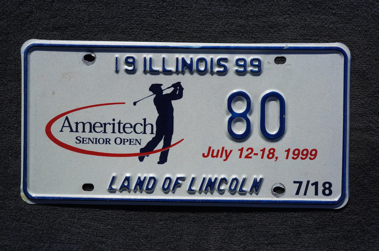 1999 Illinois Ameritech Senior Open Gulf Convention License Plate # 80