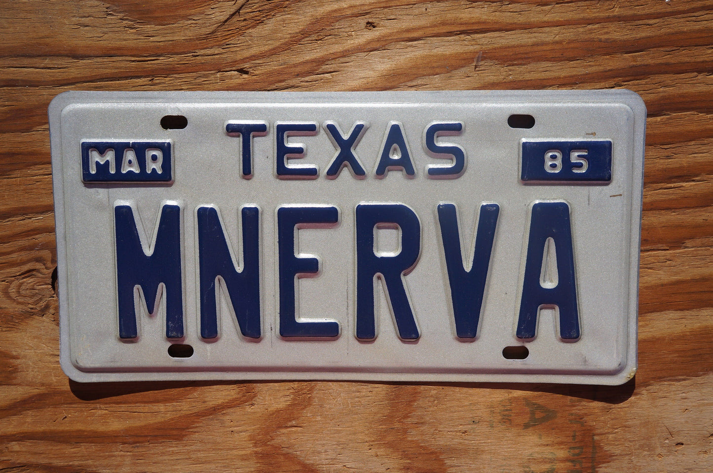 1985 Texas Vanity Vintage License Plate # MNERVA