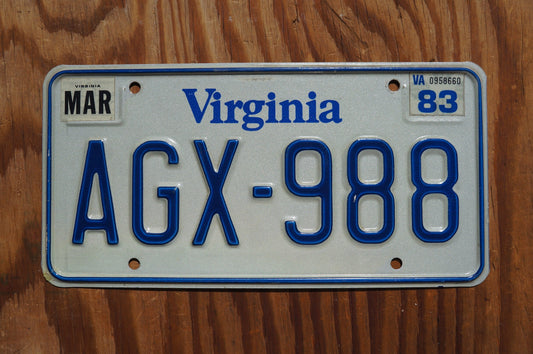 1983 Virginia Vintage White License Plate