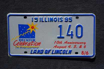 1995 Illinois Decatur Celebration 10th Anniversary License Plate # 140