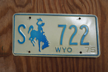 1975 Wyoming STATE OWNED VEHICLE Blue Rodeo Cowboy Horse License Plate
