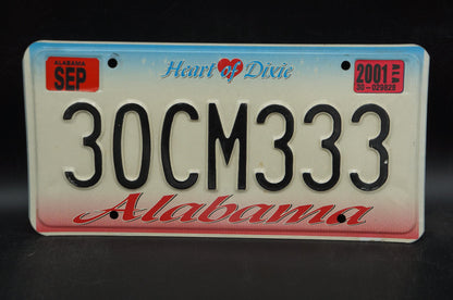 2001 Alabama HEART OF DIXIE License Plate # 30CM333