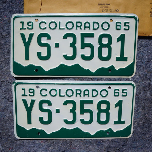 1965 Colorado License Plate PAIR / SET - Unused Excellent Condition