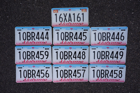 BULK ALABAMA LICENSE PLATES - LOT OF 10 - Blue and Pink Vintage License Plate