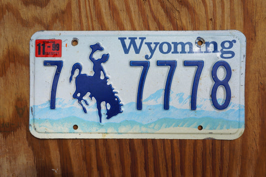 1999 Wyoming Cowboy Horse Blue License Plate # 7 - 7778