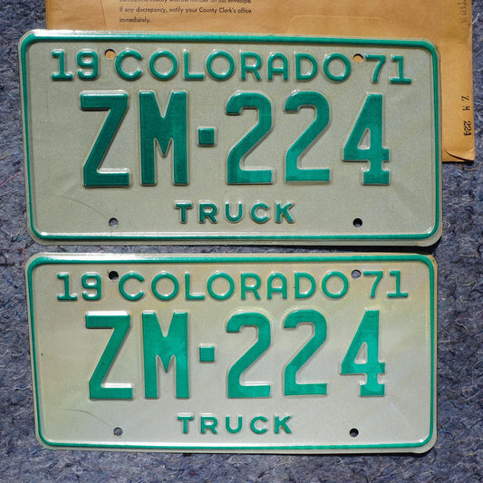 1971 Colorado Truck License Plate PAIR: Unused Condition