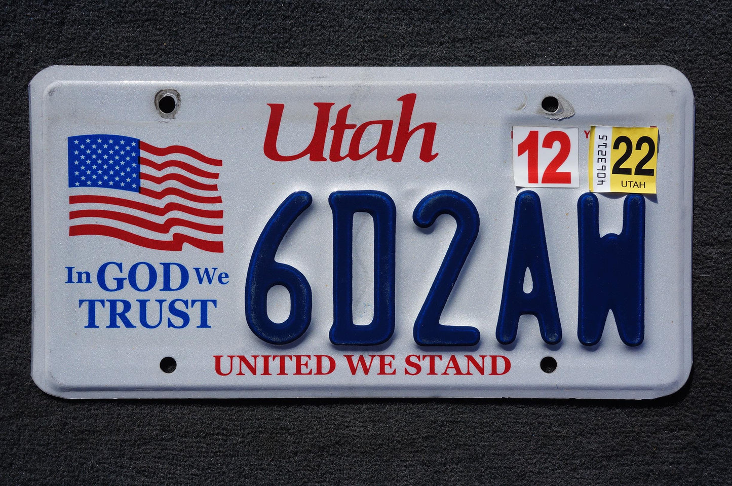 2022 Utah American Flag License Plate - In God We Trust - United We Stand