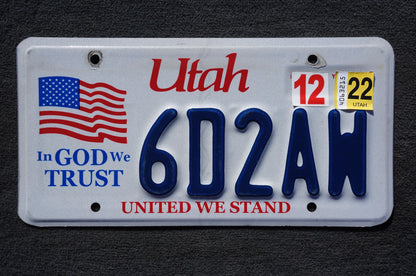 2022 Utah American Flag License Plate - In God We Trust - United We Stand