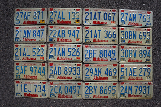 BULK ALABAMA LICENSE PLATES - LOT OF 20 - Hearts Vintage License Plate Tags