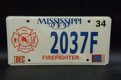 2006 Mississippi Firefighter License Plate Fire Department