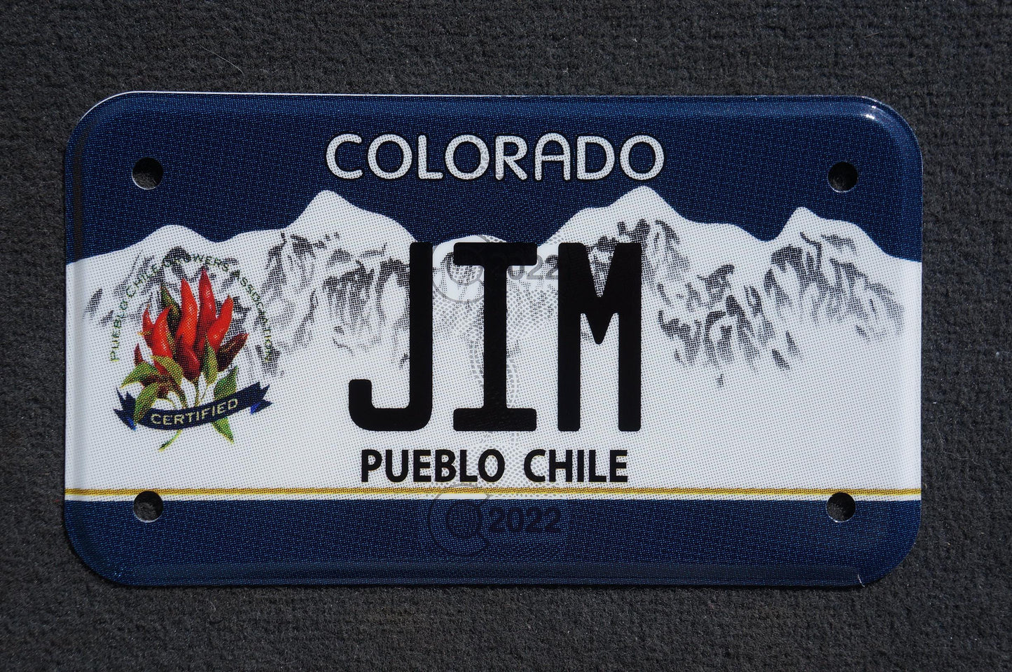 2022 Colorado JIM MOTORCYCLE Pueblo Chile Blue Vanity License Plate