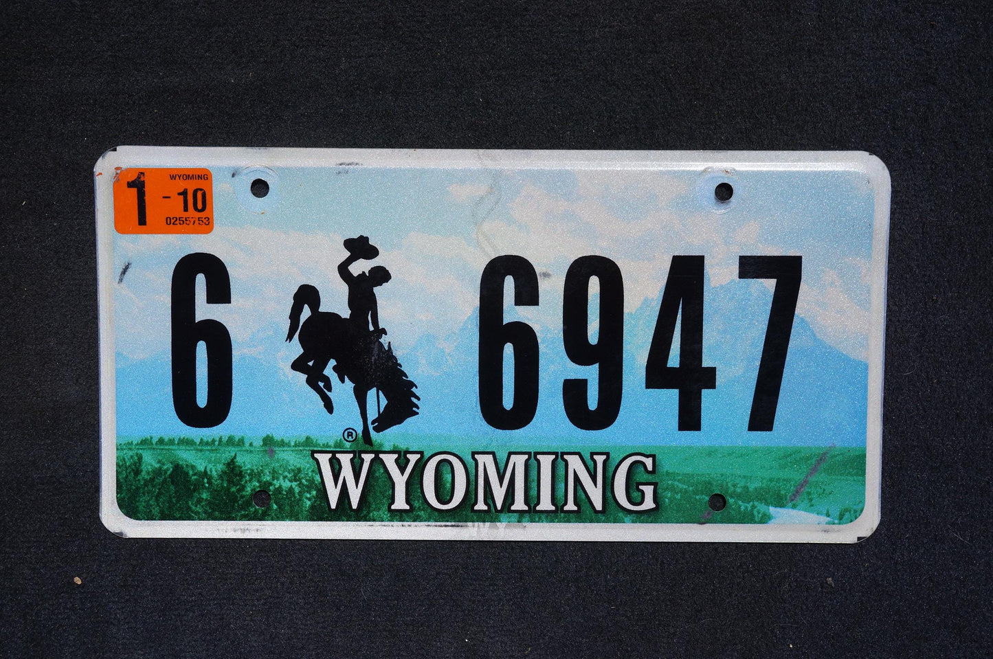 2010 Wyoming Graphic Rodeo Cowboy & Horse Bucking Bronco Blue License Plate