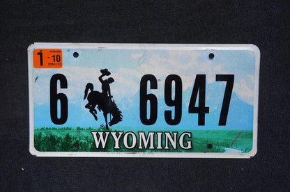 2010 Wyoming Graphic Rodeo Cowboy & Horse Bucking Bronco Blue License Plate