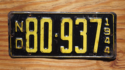 1944 North Dakota Black Vintage License Plate # 80 - 937