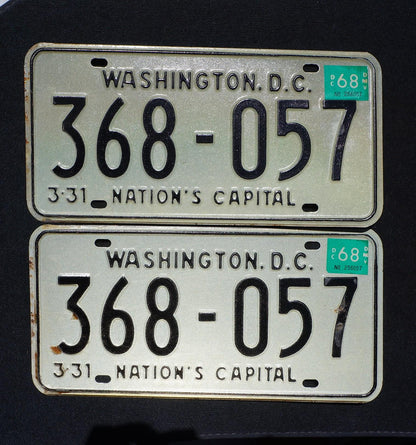 Vintage 1968 Washington DC District of Columbia License Plate PAIR / SET