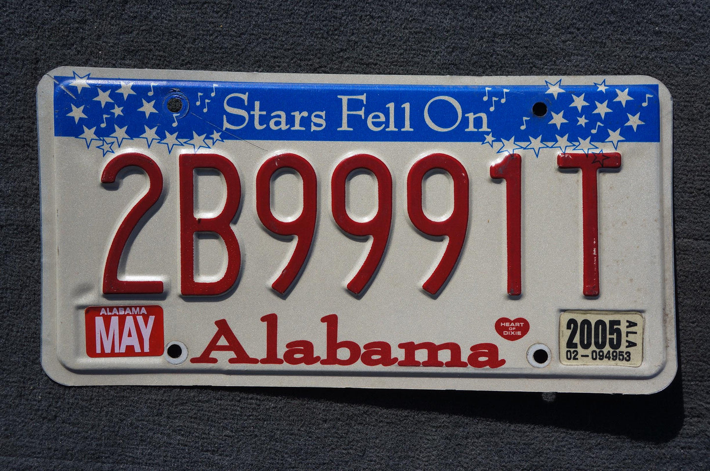 2005 Alabama Stars Fell On Alabama License Plate #2B9991T