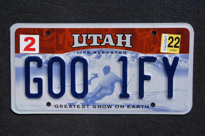 2022 Utah Skier License Plate # GOO 1FY