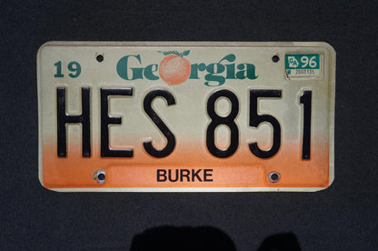 1996 Georgia Peach License Plate BURKE County # HES 851