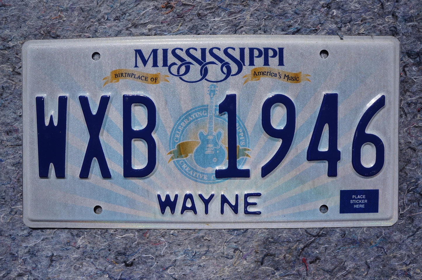 2004 Mississippi Embossed Guitar License Plate # WXB 1946