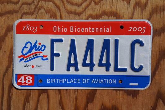 2003 Ohio BICENTENNIAL License Plate - Red White Blue