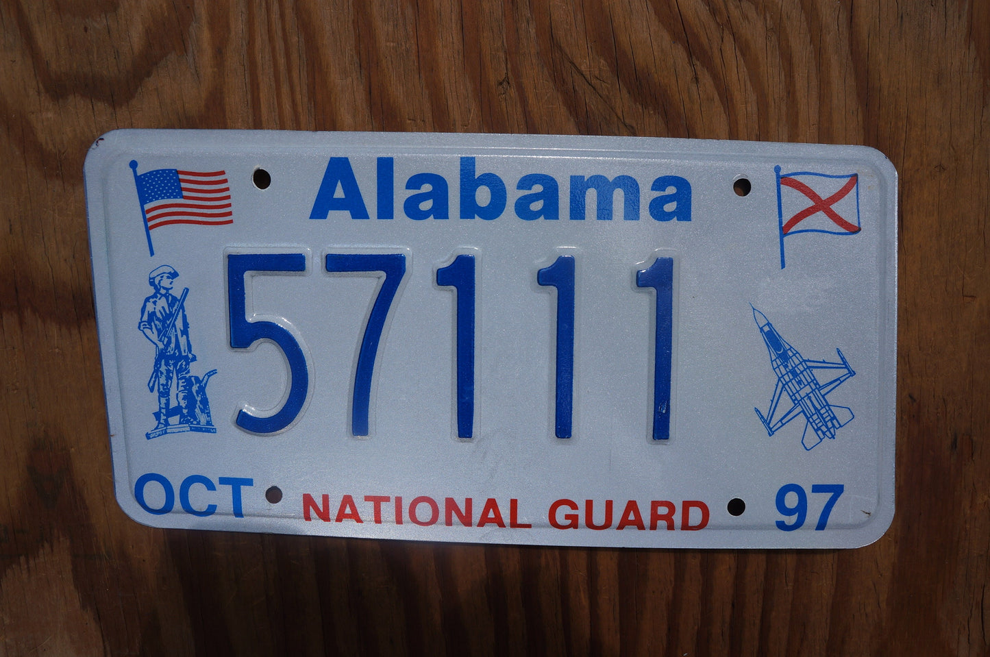 1997 Alabama National Guard Soldier Airplane Flag License Plate # 57111