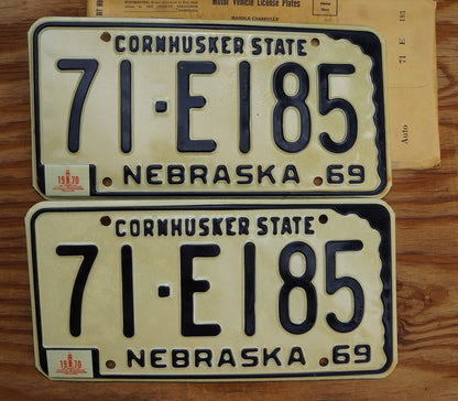1969 1970 Nebraska License Plate Pair: 'Cornhusker State' Authentic Set