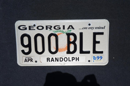 1999 Georgia On My Mind Peach License Plate RANDOLPH County # 900 BLE