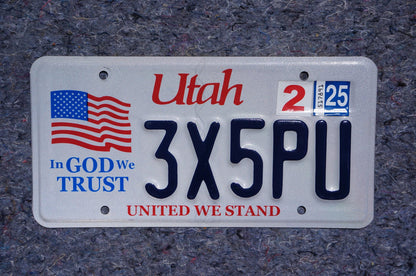 2025 Utah American Flag License Plate - In God We Trust - United We Stand
