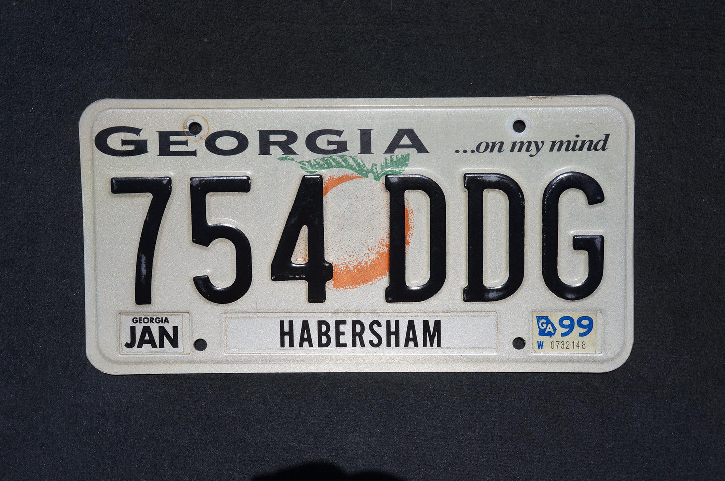 1999 Georgia On My Mind Peach License Plate HABERSHAM County