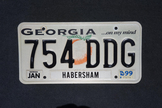 1999 Georgia On My Mind Peach License Plate HABERSHAM County