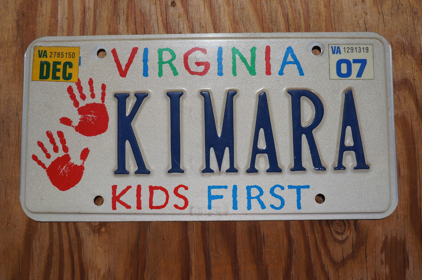 2007 Virginia KIDS FIRST Vanity License Plate KIMARA