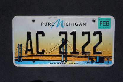 2020 Michigan The MACKINAC BRIDGE Orange License Plate # AC 2122
