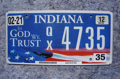 2021 Indiana In God We Trust Flag Graphic Blue License Plate