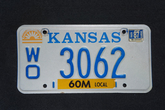 1987 Kansas Vintage License Plate # 3062