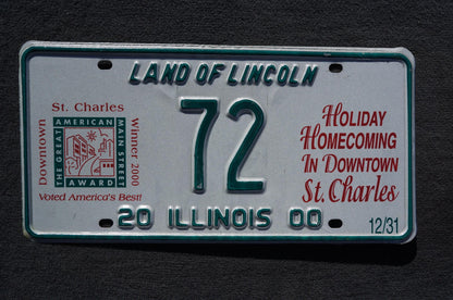 2000 Illinois Holiday Homecoming Downtown St Charles License Plate # 72