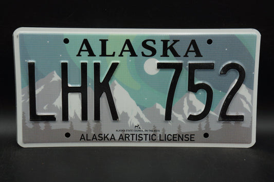 Alaska ARTISTIC License Plate Snow Mountains Blue Skies