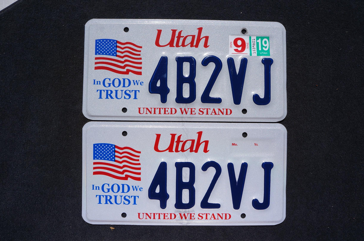 2019 Utah American Flag License Plate PAIR - In God We Trust