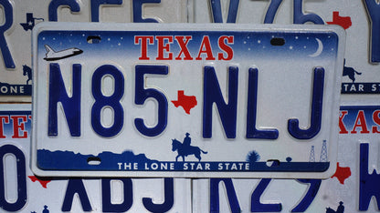 TEXAS SPACE SHUTTLE Embossed License Plate Tags - Stars Moon Cowboy