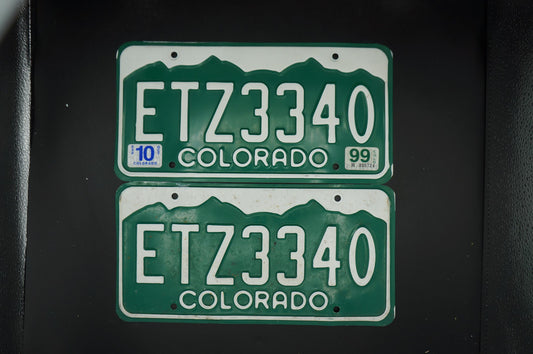 1999 Sticker Colorado Green Vintage License Plate PAIR / SET