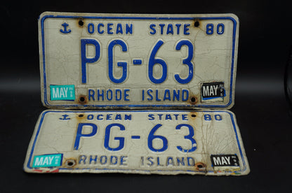 1980 Rhode Island Vintage License Plate PAIR / SET # PG - 63